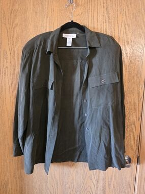 Silk Jones New York Dark Olive Green Lightweight Button-Up Shirt Jacket